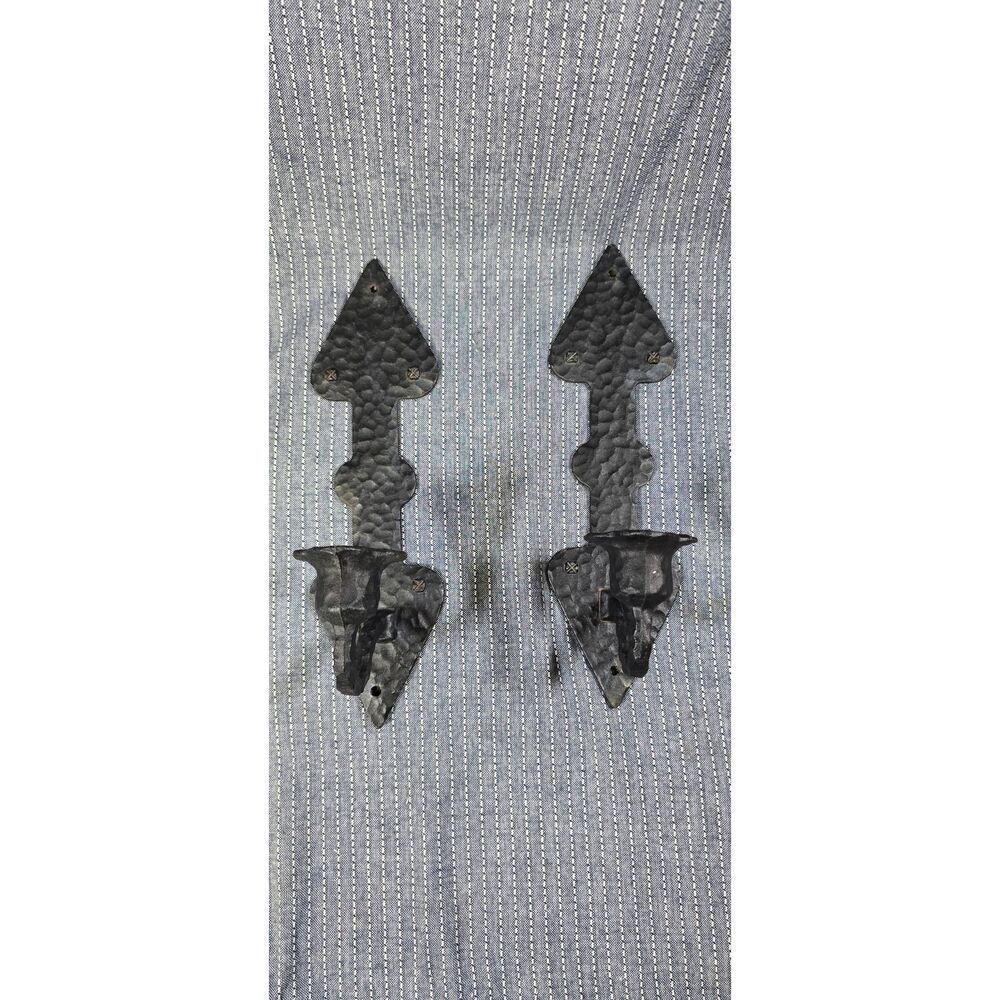Vintage Hammered Metal Candlestick Holders Black Spade Sconces Robert Emig 1377